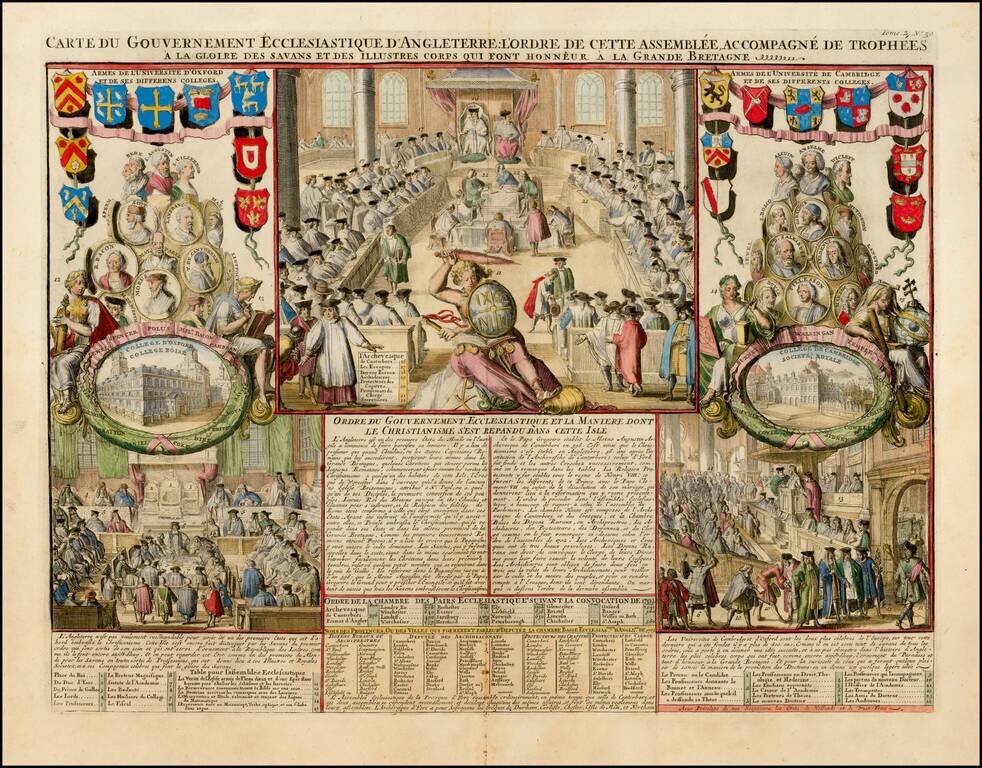 Carte Du Gouvernement Ecclesiastique D'Angleterre: Lordre De Cette Assemblee, Accomagne De Trophees A la Gloire Des Savans . . .