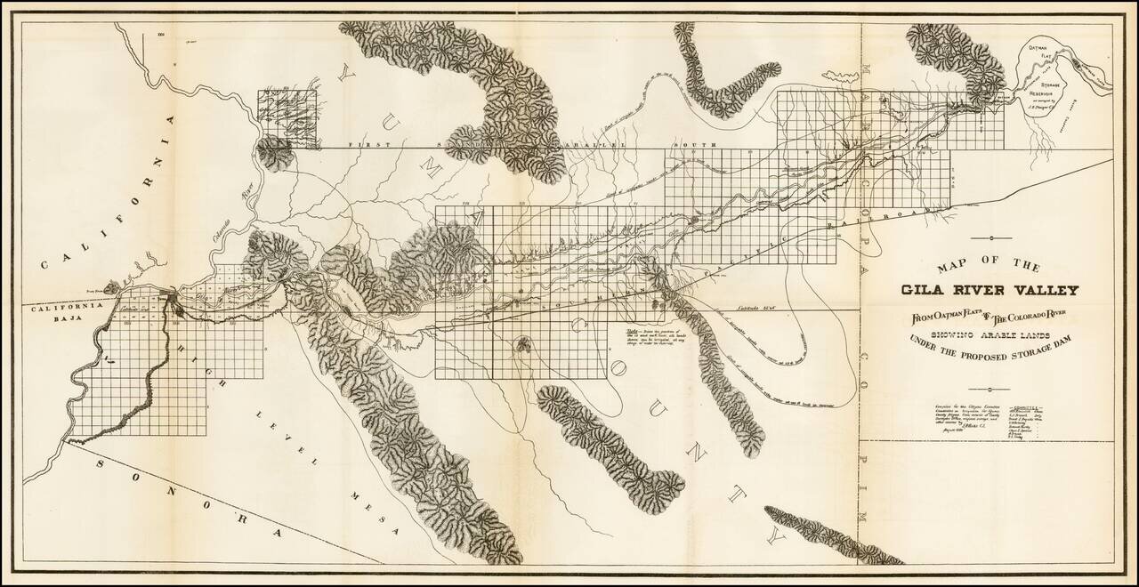 Map of the Gila River Valley  From Oatman Flats to the Colorado River Showing Arable Lands Under the Proposed Storage Dam . . . 1889