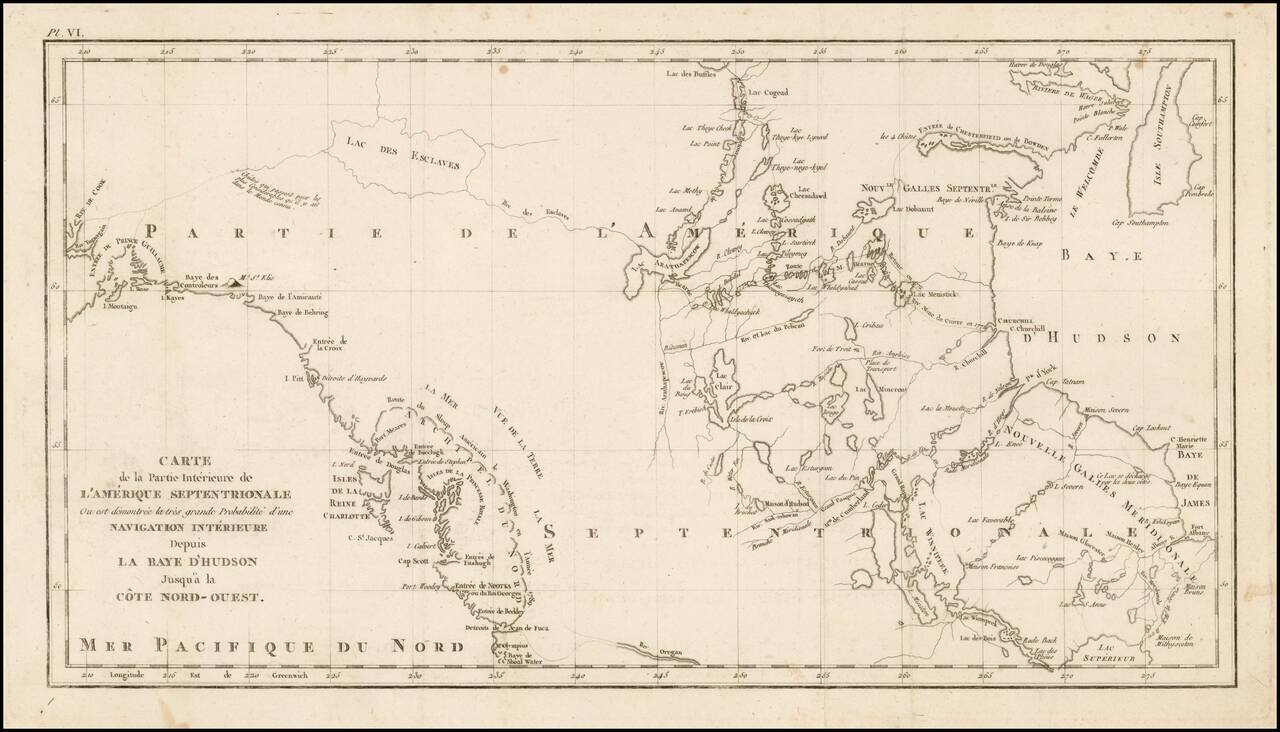 Carte de la Partie Interieure de L'Amerique Septentrionale Ou est Demontree la tres grande Probabilite d'une Navigation Interieure Depuis La  Baye D'Hudson Jusqu'a la Cote Nord-Ouest.
