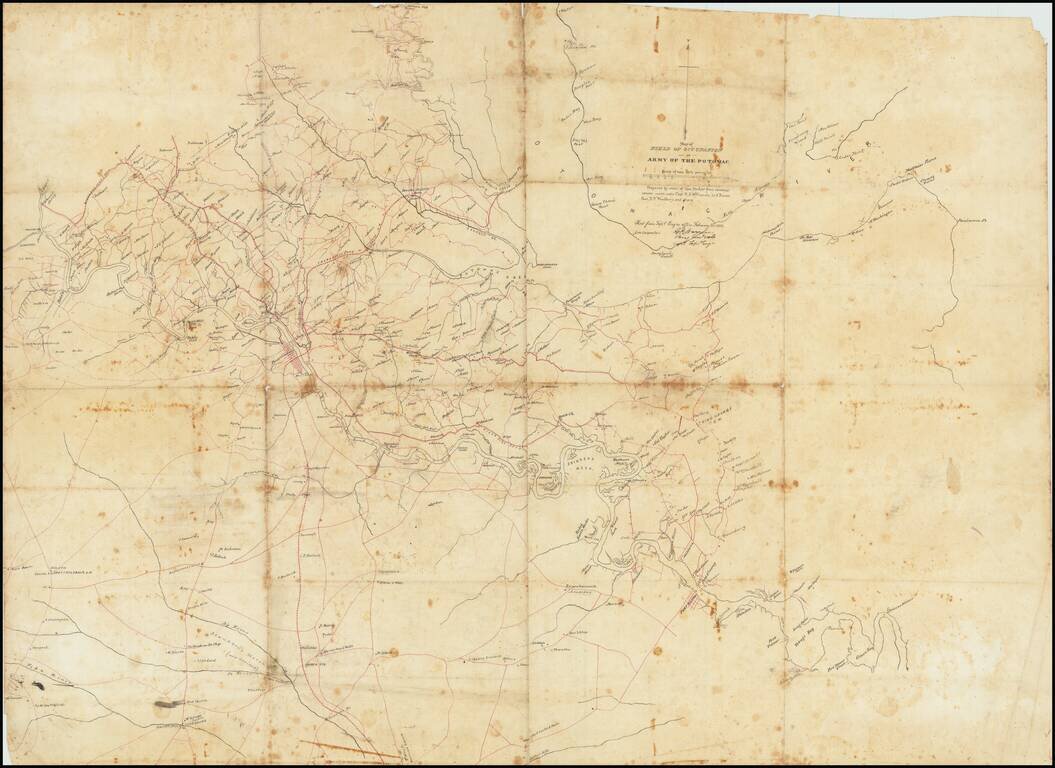 [Manuscript Civil War Map signed by G.K. Warren] Map of Field Occupation of Army of the Potomac.  Prepared by order of Gen. Hooker from reconnaisances made under Capt. R.S. Williamson, Lt. N. Bowen, Gen. D.P. Woodbury and others.  Sent from Top'l Eng'rs o