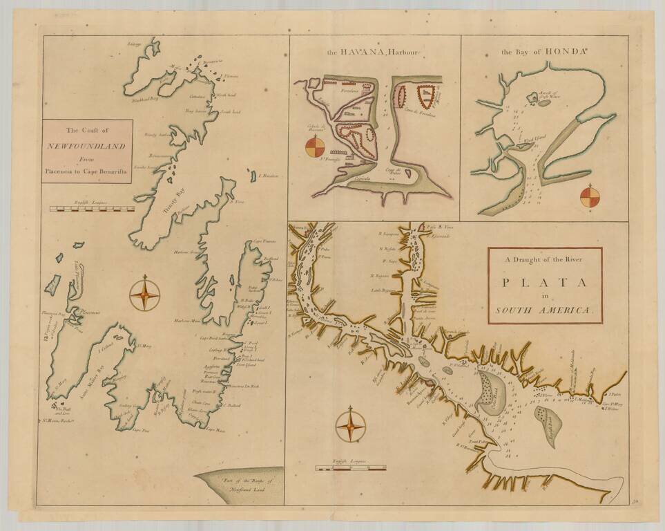 The Coast of Newfoundland From Placencia to Cape Bonavista (with insets of Havana Harbor, The Mouth of the Rio De La Plata and Honda Bay)