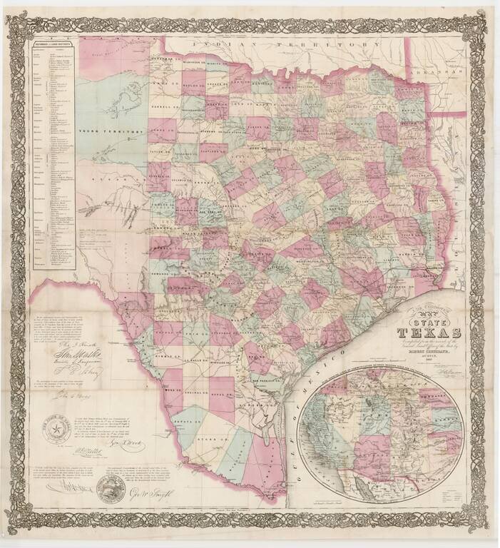 J. de Cordova's Map of the State of Texas Compiled From The Records of the General Land Office of the State. By Robert Creuzbaur, Austin, 1867.