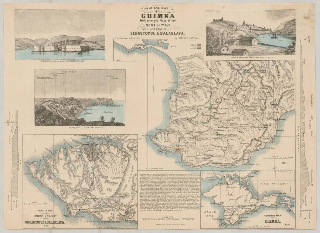 Physical Map of the Crimea With enlarged Maps of the Sat of War, And Views of Sebastapol & Balaklava, From the best Authorities by Ernest Sandoz.