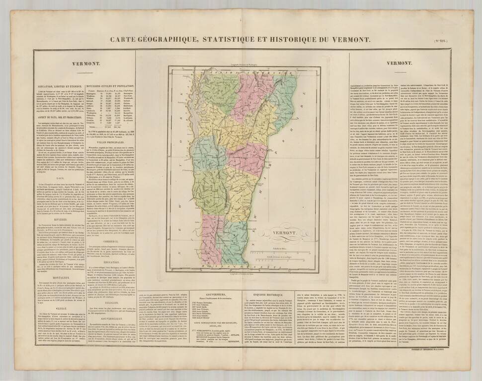 Carte Geographique, Statistique et Historique Du Vermont