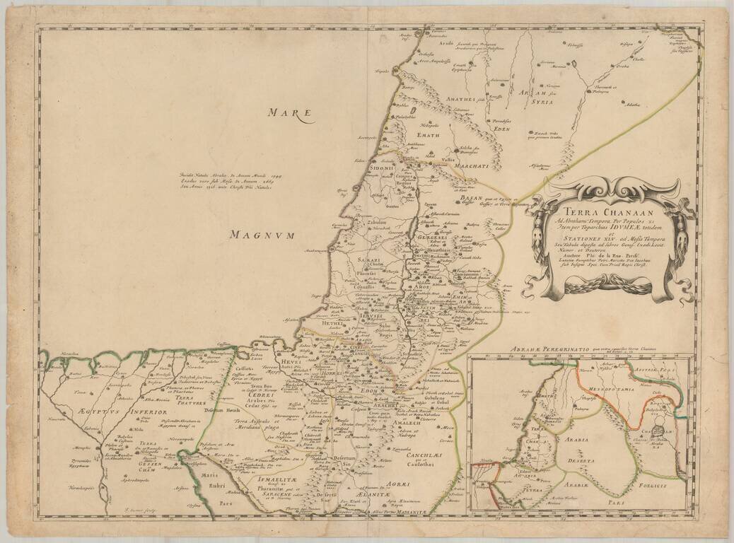 Terra Chanaan Ad Abrahami TEmpora Per Populos XI Item per Toparchias Idumeeae totidem et Stationes XLV ad Mossis Tempora Seu digesta adLibros Genes. Exodi. Levit. Numer et Detueron . . . Auctore Phil. de la Rue . . .