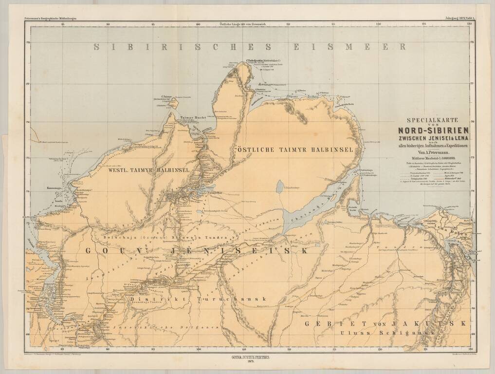 Specialkarte von Nord-Sibirien Zwischen Jenisei & Lena nach allen bisherigen Aufnahmen & Expeditionem . . .  .