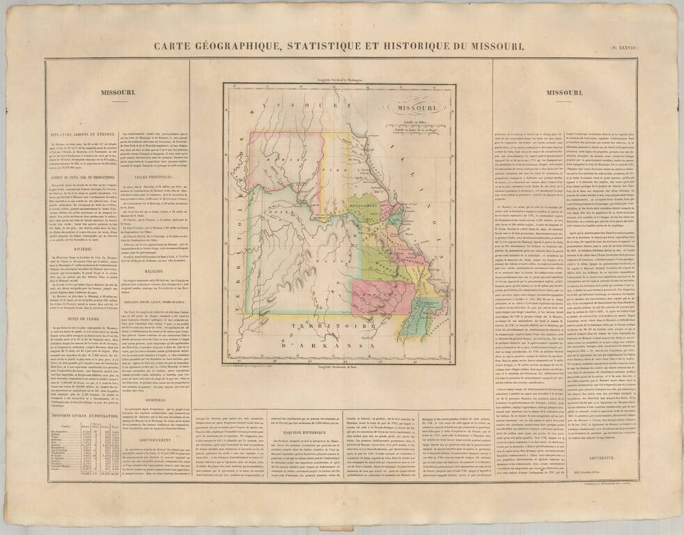Carte Geographique, Statistique et Historique du Missouri