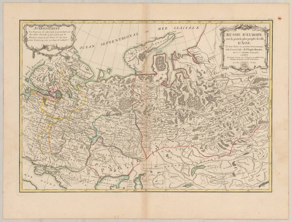 Russie D'Europe avec la partie la plus peuplee de cell D'Asie Le tout divise en quatrorze Gouvernemens, Selon le nouvel Atlas de l'Empire Russien . . .