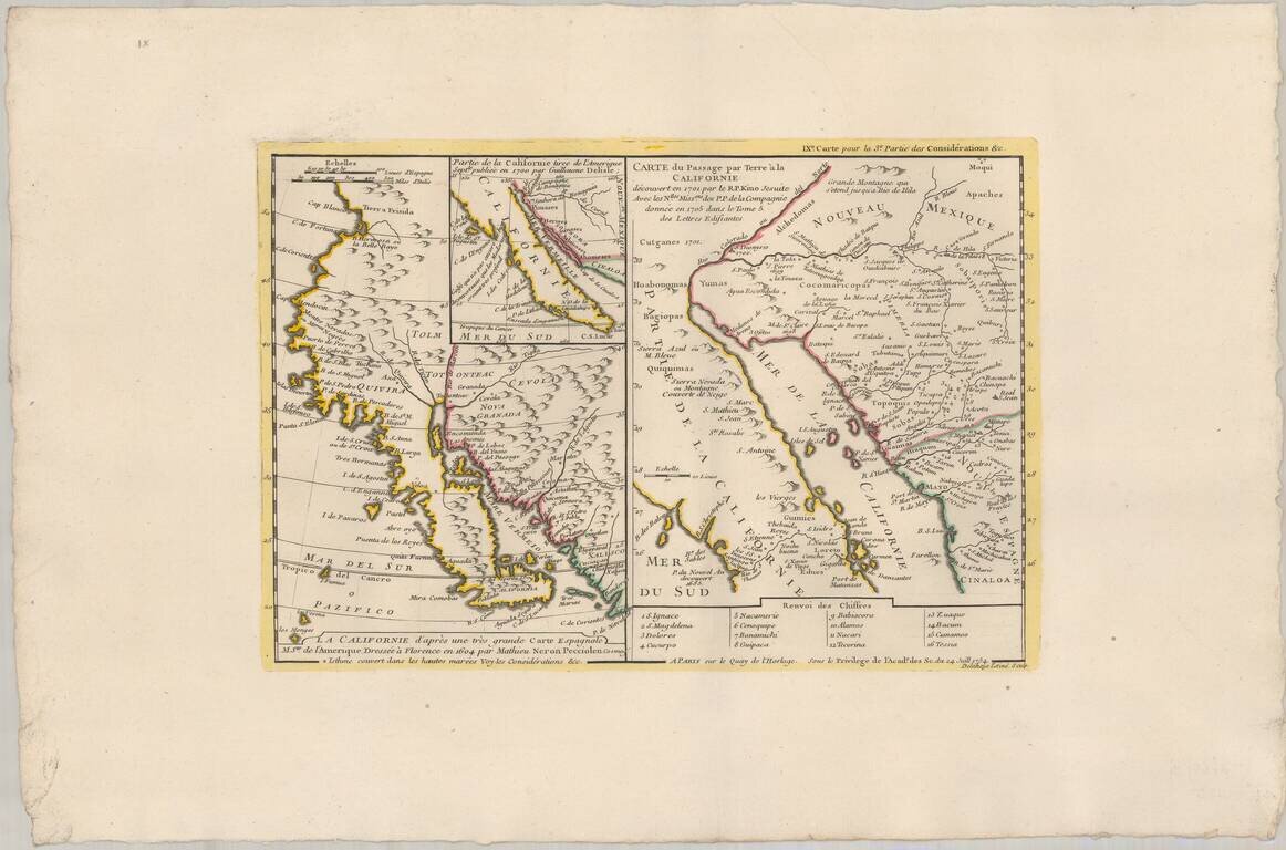 La Californie d'apres une tres grande Carte Espagnole M. Ste. de L'Amerique Dressee a Florence en 1604  (with)  Carte du Passage par Terra a la Californie decouvert en 1701 par leR.P. Kino . . . (and) Partie de la Californie tiree de l'Amerique septle. pu