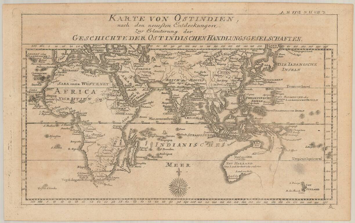 Karte von Ostindien, nach den neuesten Entdeckungen  zur Erleuterung der geschichteder ostindischen Handlungs Geselschaften