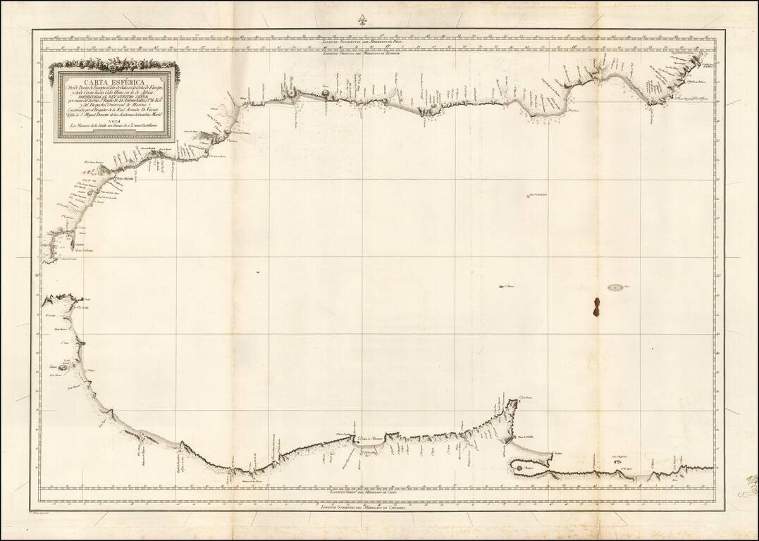 Carta Esferica Desde Punta de Europa a Cabo de Gata en la Costa de Europa, y desde Ceuta hasta Cabo Hone en la de Africa . . .