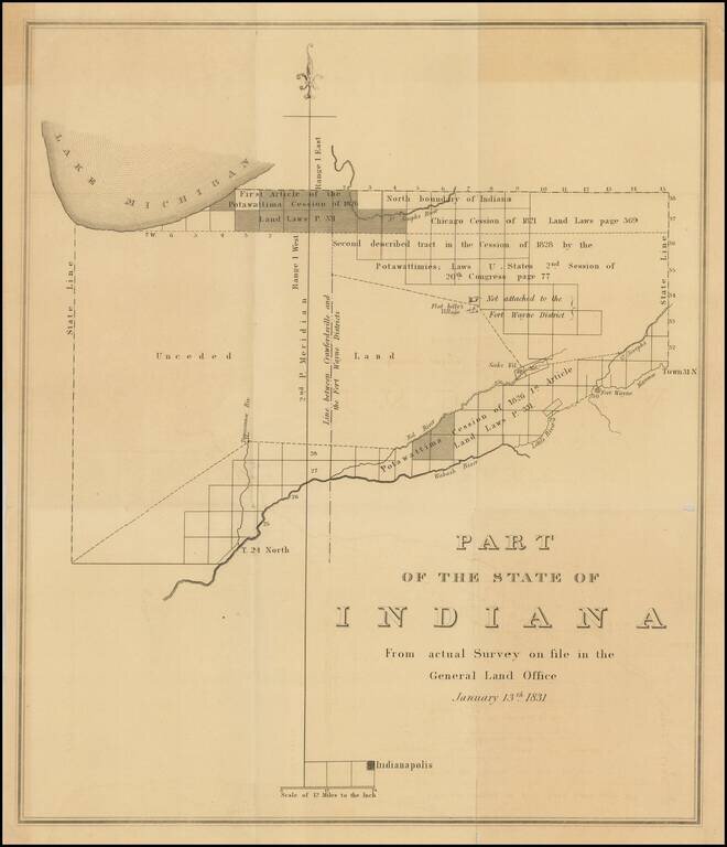 Part of the State of Indiana From actual Survey on file in the General Land Office January 13th 1831.