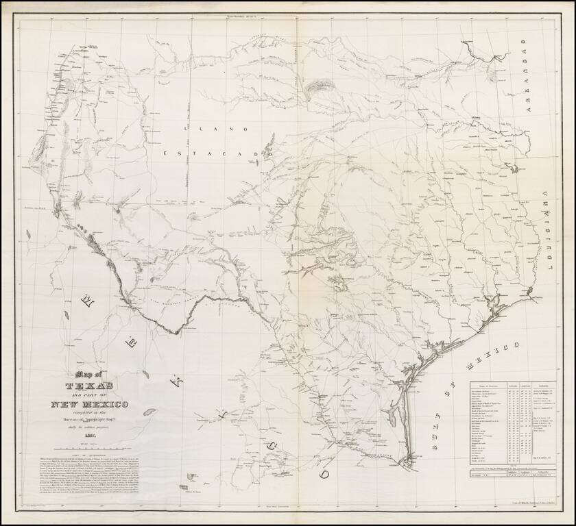 Map of Texas and Part of New Mexico compiled in the Bureau of Topographical Eng'rs. chiefly for military purposes. 1857