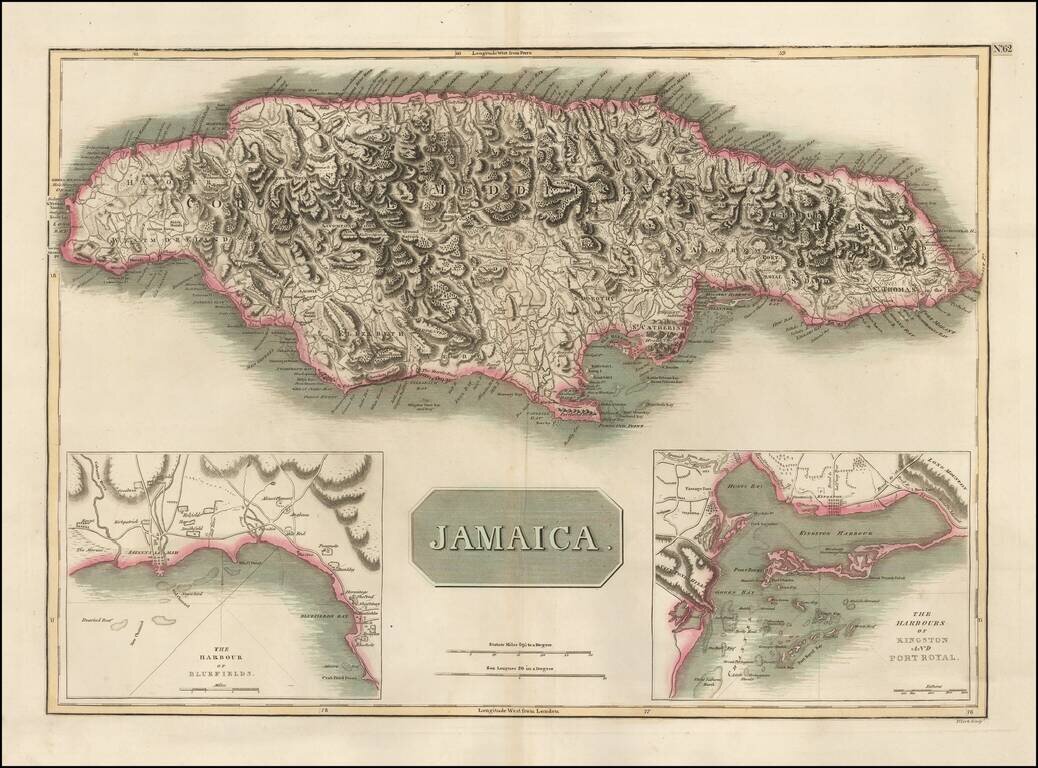 Jamaica (with insets of Kingston and Port Royal Harbors and Bluefields)