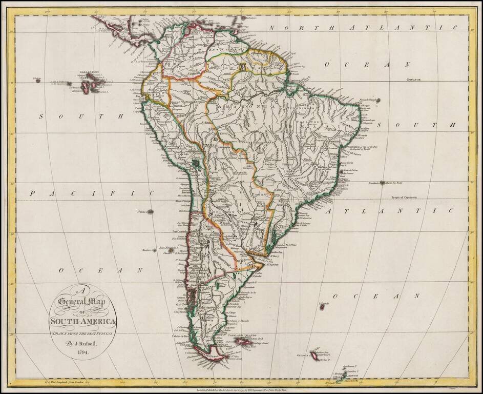 A General Map of South America Drawn From the Best Surveys, 1794.