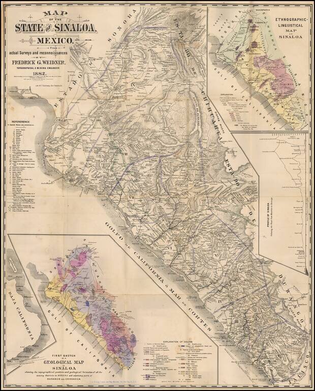 Map of the State of Sinaloa, Mexico, from actual Surveys and reconnoissances By Frederick G. Weidner, Topographical & Mining Engineer.  1822
