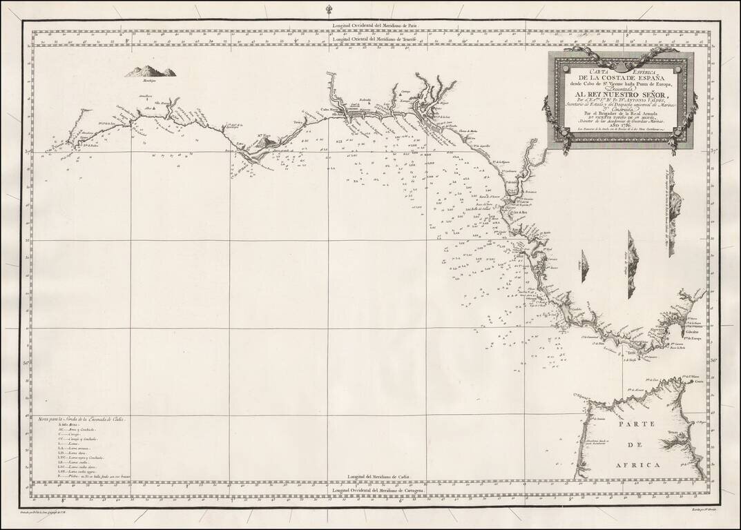Carta Esferica de la Costa de España desde Cabo de Sn. Vicente hasta Punta de Europa . . . Año 1786 . . .