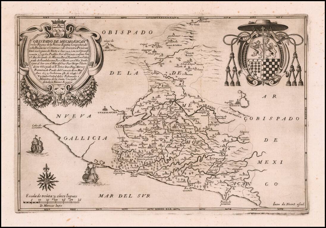 Obispado de Mechouacan en los Reynos de la Nueva España;comprehende ocho Provincias o Comarcas i de Oriente a Poniente Casi 100 leguas, de Norte a Sur 120, i en su Circunferencia 350 y 160 Pueblos... fué Obispo Electo deste Obispado el Ilmo. Señor Don Fra