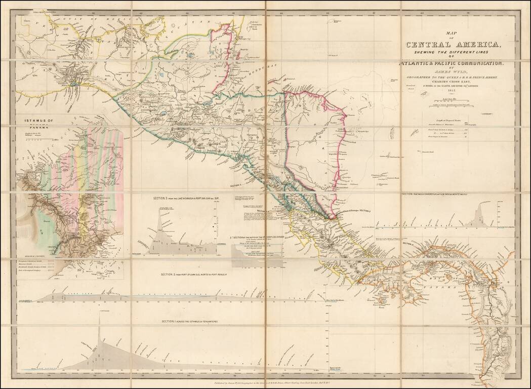 Map of Central America Shewing The Different Lines of Atlantic & Pacific Communication.  By James Wyld, Geographer To the Queen & H. Late R. H. Prince Albert . . .