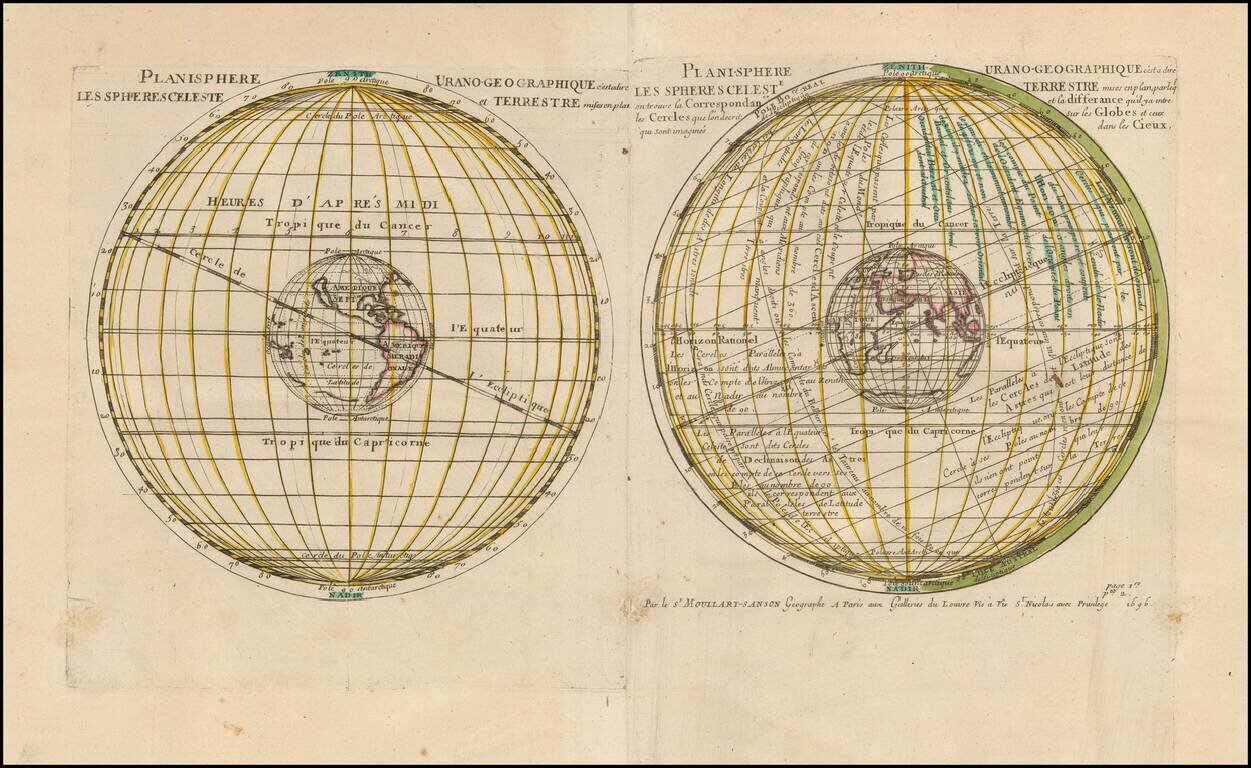 Planisphere Urano-Geographique c'estadire Les Spheres Celeste et Terrestre misses en Plan . . .