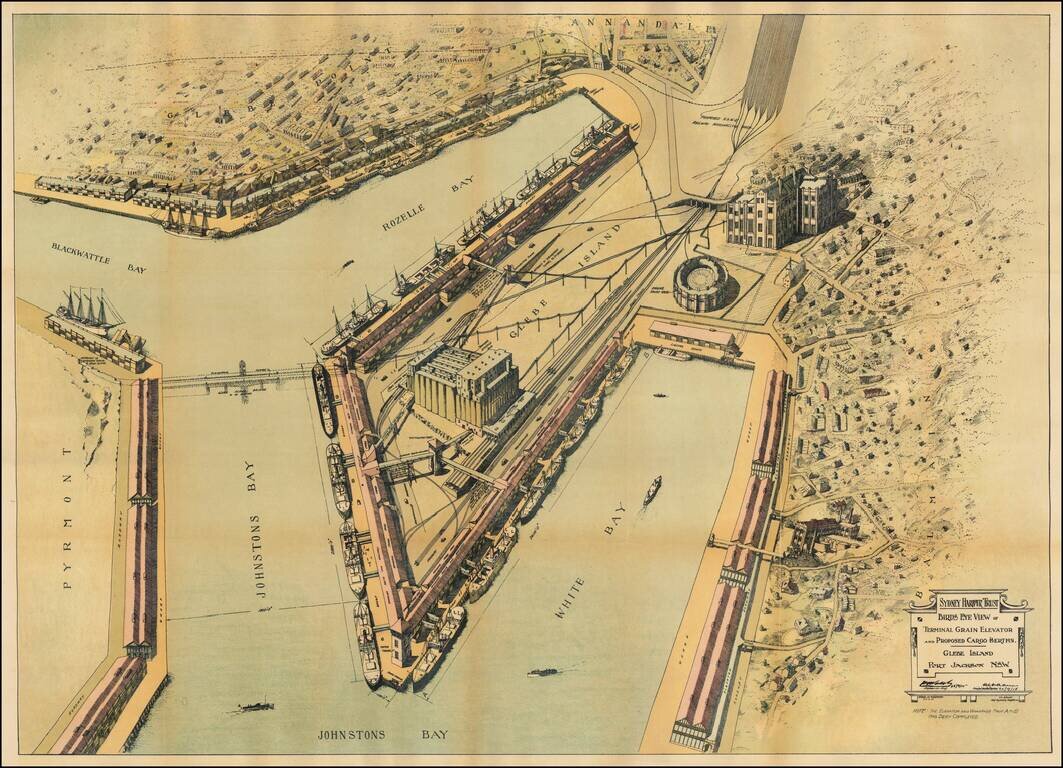 Birds Eye View of Terminal Grain Elevator and Proposed Cargo Berths. -- Glebe Island, Port Jackson NSW