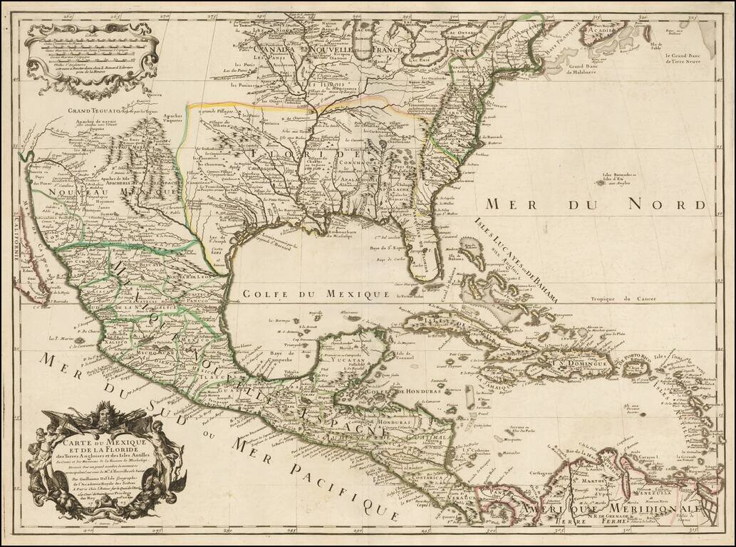 Carte Du Mexique et de la Floride des Terres Angloises et des Isles Antilles du Cours et des Environs de la Riviere Mississipi . . . 1703