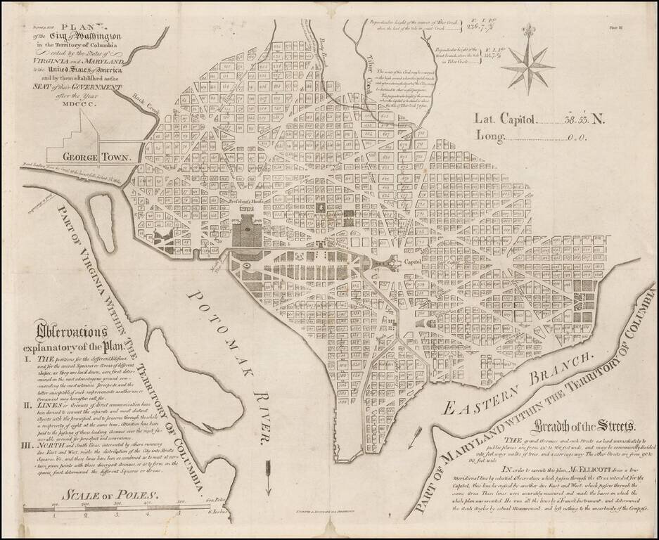 Plan of the City of Washington in the Territory of Columbia, Ceded by the States of Virginia and Maryland to the United States of America, and by them Established as the Seat of their Government, after the Year MDCCC.