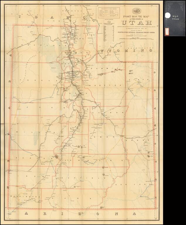 Post Route Map of The State of Utah Showing Post Offices With the Intermediate Distances on Mail Routes In Operation On the 1st of June, 1899.  . . .