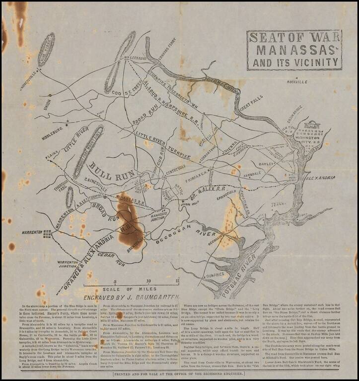 (Battle of Bull Run - Confederate Imprint) Seat of War Manassas and Its Vicinity