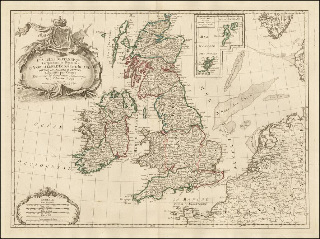 Les Isles Britanniques Comprenant les Royaumes D'Angleterre, D'Ecosse et Irlande, Divises en Grandes Provinces, Subdivises par Comtes . . .