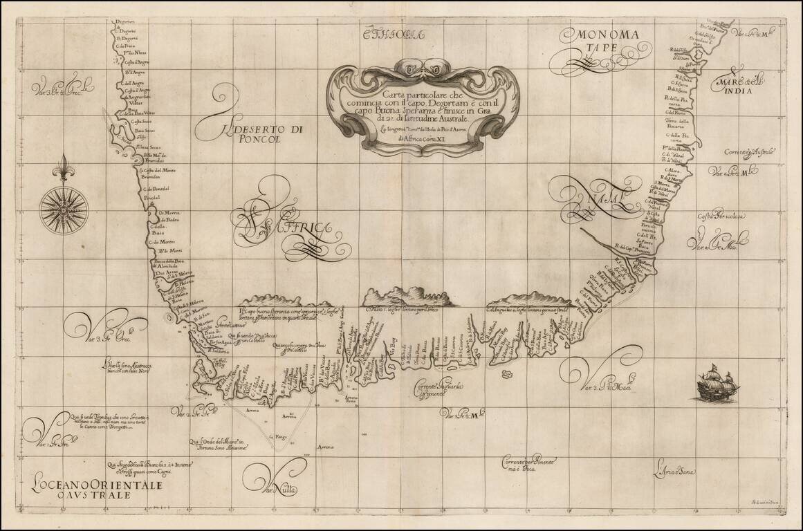 [South Africa] Carta Particolare che Comincia con il Capo Degortam e con il Capo Buona Speranza e Finisce in Gradi 27 di Latitudine Austral