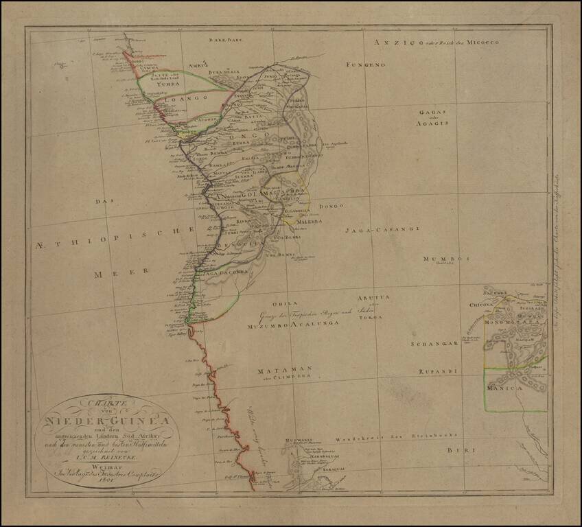 Charte von Nieder Guinea und den angrenzenden Ländern Süd-Afrika's nach den neuesten und besten Hülfsmitteln gezeichnet von I. C. M. Reinecke.