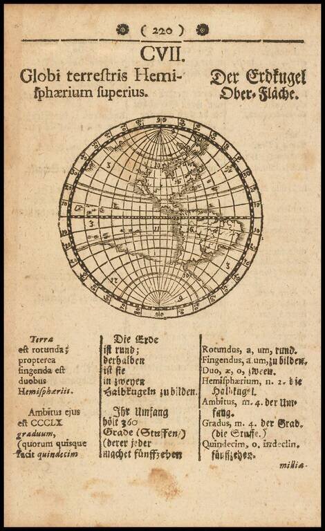 Globi terrestris Hemisphaerium superius. = Der Erdkugel Ober-Fläche
