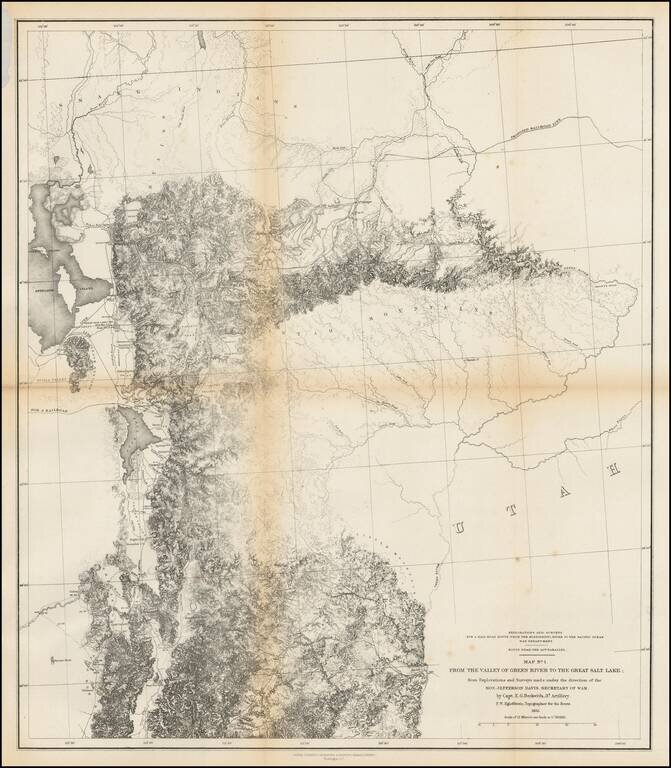 Map No. 1 From The Valley of Green River To The Salt Lake;  from Explorations and Surveys maade under the direction of the Hon. Jefferson Davis, Secretary of War. by Cap. E.G. Beckwith, 3d Artillery.  F.W. Egloffstein, Topographer for the Route.  1855