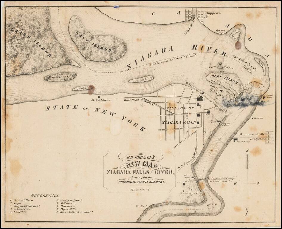 F. H. Johnson's New Map of Niagara Falls and River, showing all the Prominent Points Adjacent