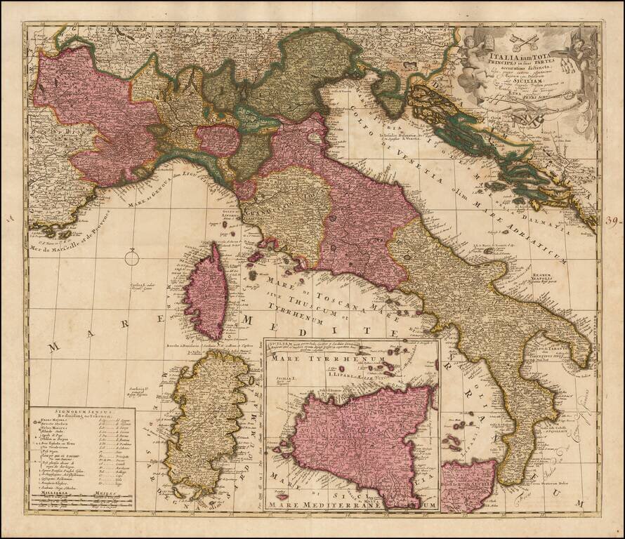 Italia iam Tota Principes in suas Partes accuratius distincta hisee, praeter caeteras adjunximus Majerum ejus Insularum Siciliam . . .