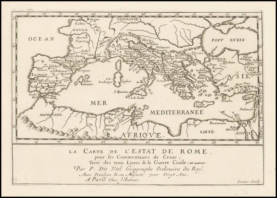 La Carte de L'Estat de Rome, pour les Commentaires de Cesar, Tiree des trois Liures de la Guerre Civile, et autres.