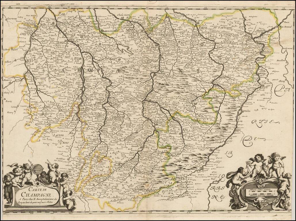 Carte de Champagne a Paris Ches N. Berey Enlumineur du Roy au bout du pont neuf aux 2 Globes