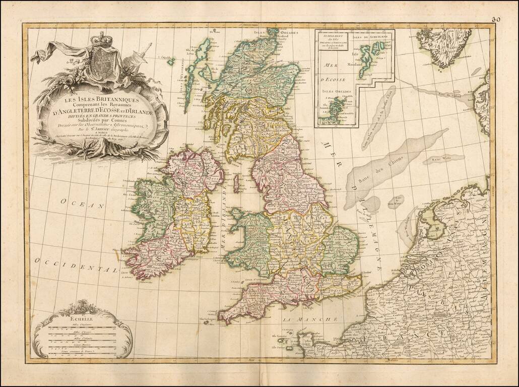 Les Isles Britanniques Comprenant les Royaumes D'Angleterre D'Ecosse et D'Irlande, Divises en Grandes Provinces Subdivise par Comptes . . . 1791
