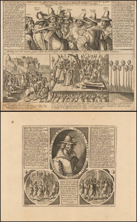 Eygentliche Abbildung wie ettlich Englische Edelleut einen Raht schliessen den König sampt dem gantzen Parlament mit Pulfer zuvertilgen  (with) Thomas Percius Nobilis Anglus Conspirationis Ao. MDCV Initiae Priceps