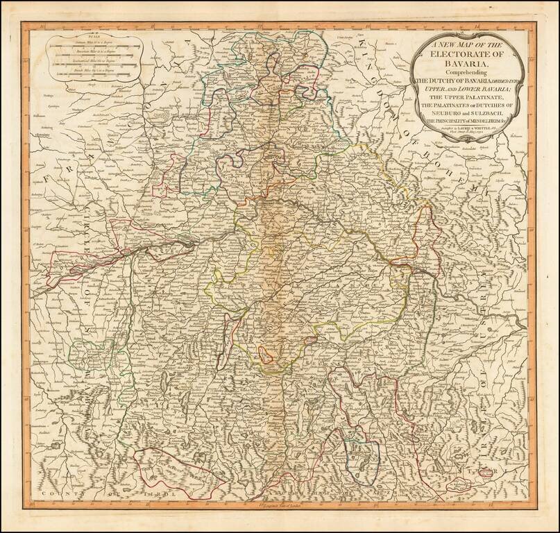 A New Map of the Electorate of Bavaria, Comprehending The Dutchy of Bavaria Divided Into Upper and Lower Bavaria; The Upper Palatinate, the Palatinates or Dutchies of Neuburg and Sulzbach.
