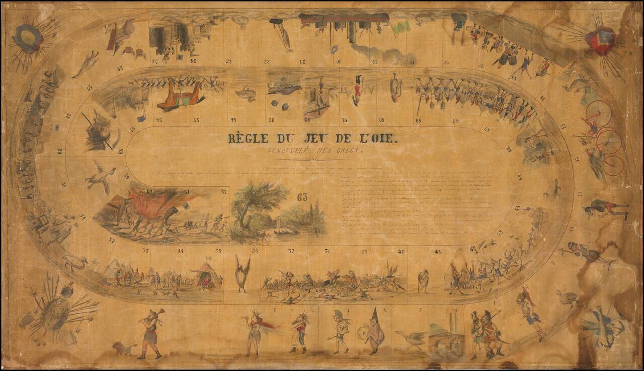 (Manuscript Game Board)  Regle Du Jeu De L'Oie.  Renouvele Des Grecs.