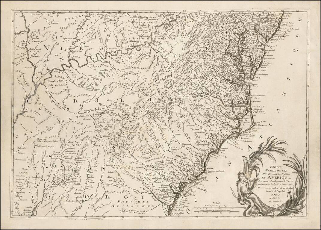 Partie Meridionale Des Possessions Angloise en Amerique, Pour servir d'intelligence a la Guerre presente, entre les Anglois e leurs Colonies.  Dressee sur les meilleurs Cartes du Pays tarduite de l'Anglois. . . . 1778
