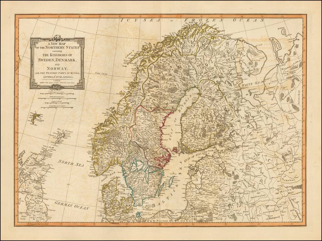 A New Map of the Northern States Containing the Kingdoms of Sweden, Denmark, and Norway; with the Western Parts of Russia, Livonia, Courland &ca. . . . 1794 . . .