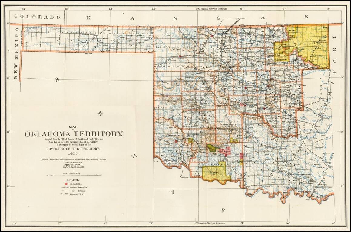 Map of the Oklahoma Territory.  Compiled from the Official Records of the General Land Office and from data on file in the Executive Office of the Territory . . . 1903
