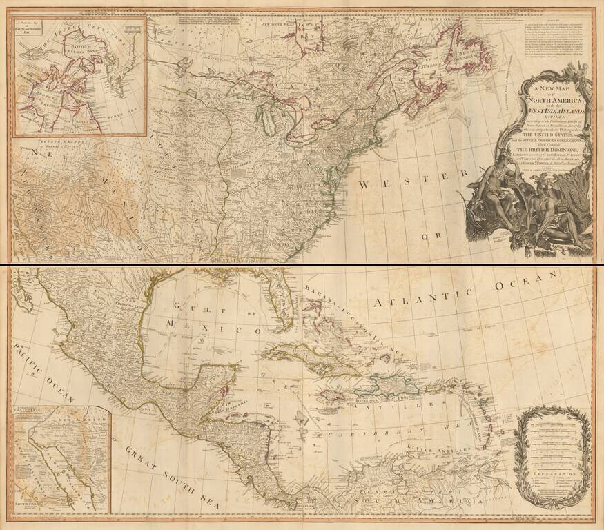 A New Map of North America, with the West India Islands,  Divided according to the Preliminary Articles of Peace, Signed at Versailles, 20 Jan. 1783, wherein are Distinguished The United States and the Several Provinces, Governments &c Which Compose the B