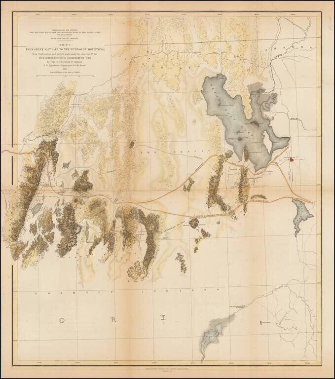 Map No. 2 From Great Salt Lake to the Humboldt Mountains; from Explorations and surveys made under the direction of the Hon. Jefferson Davis Secretary of War by Capt. E.G. Beckwith 3d. Artillery E.W. Egloffstein Topographer for the Route 1855.