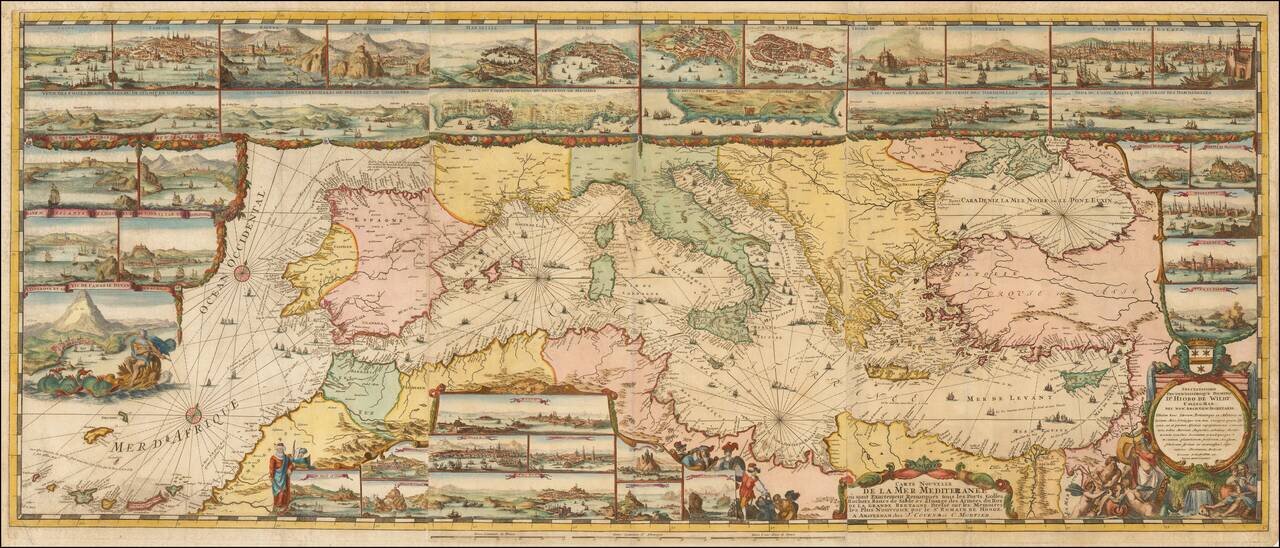 Carte Nouvelle De La Mer Mediterranee ou sont Exactement Remarques tous les Ports, Golfes, Rochers, Banks, de Sable &c . . .