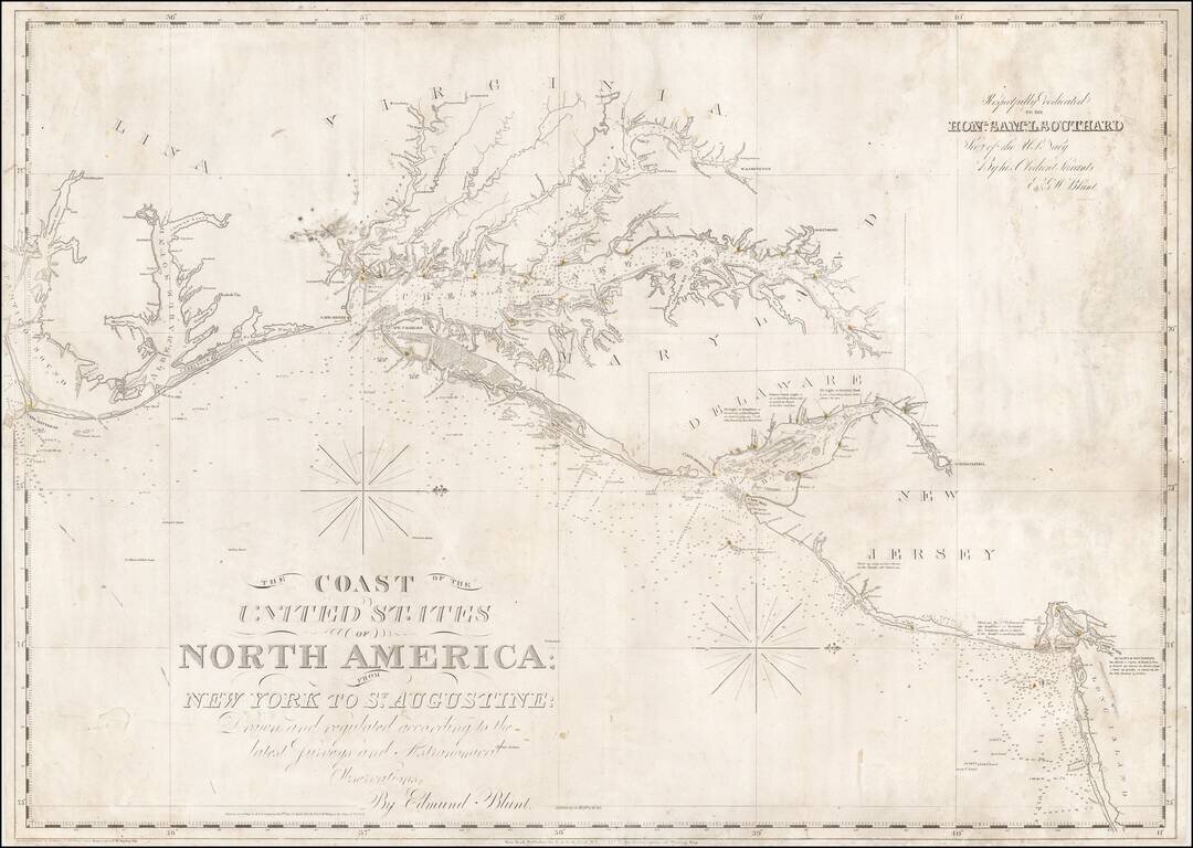 The Coast of the United States of North America; from New York to St. Augustine: Drawn and regulated according to the latest Surveys and Astronomical Observations By Edmund Blunt.  Additions to 1839 & 1840
