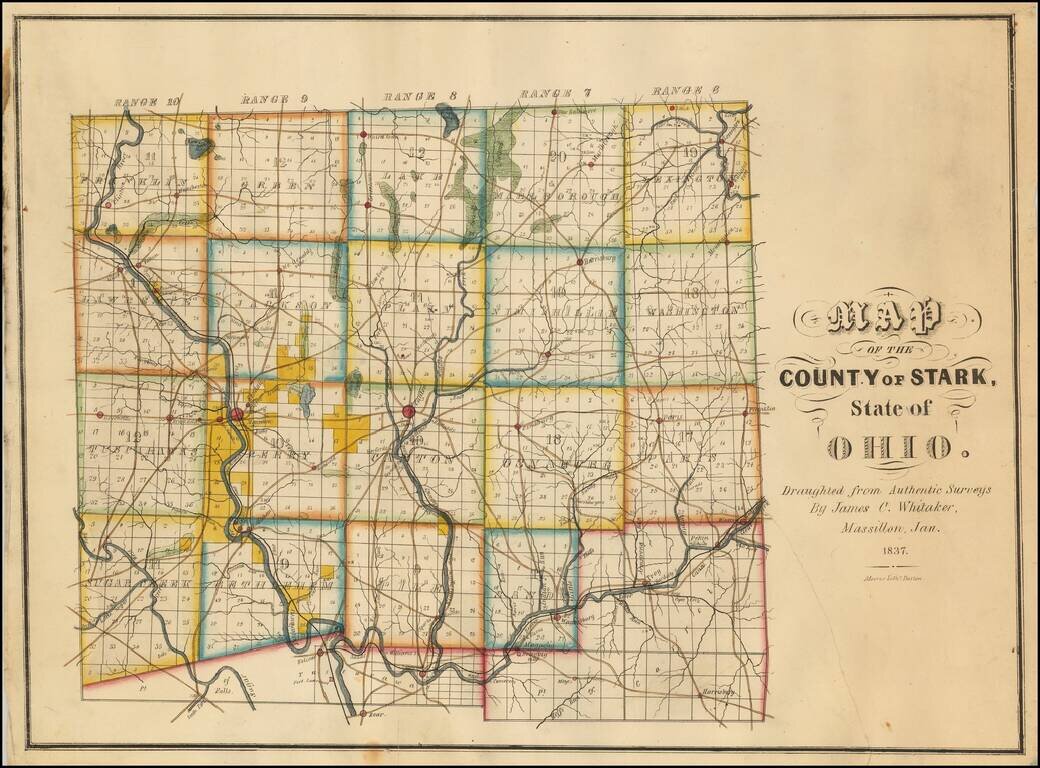 Map of the County of Stark, State of Ohio, Draughted from Authentic Surveys, By James C. Whitaker.  Massillon, Jan 1837